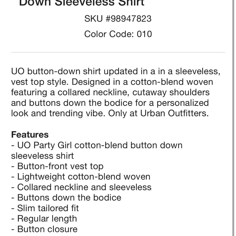 Urban Outfitters Party girl cotton blend button down sleeveless shirt - Picture 5 of 10
